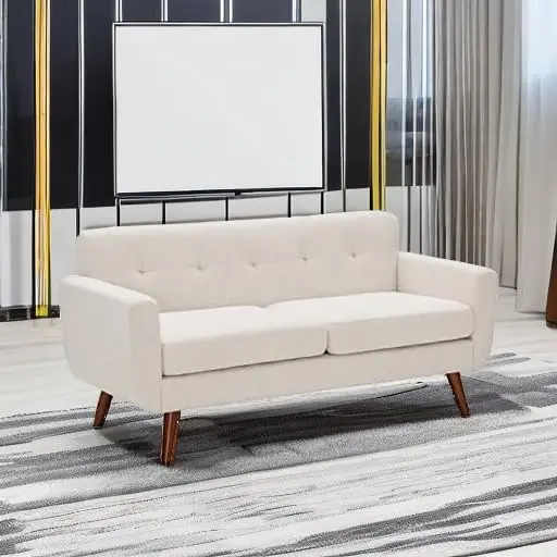 65' Beige Button Tufted Loveseat Sofa, Modern Living Room Couch