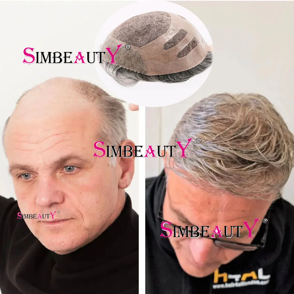 

Durable NPU Bond Grey 1B40 1B80 Human Hair Mens New Toupee Fine Mono Base With PU Prosthesis Natural Hairline Replacement System