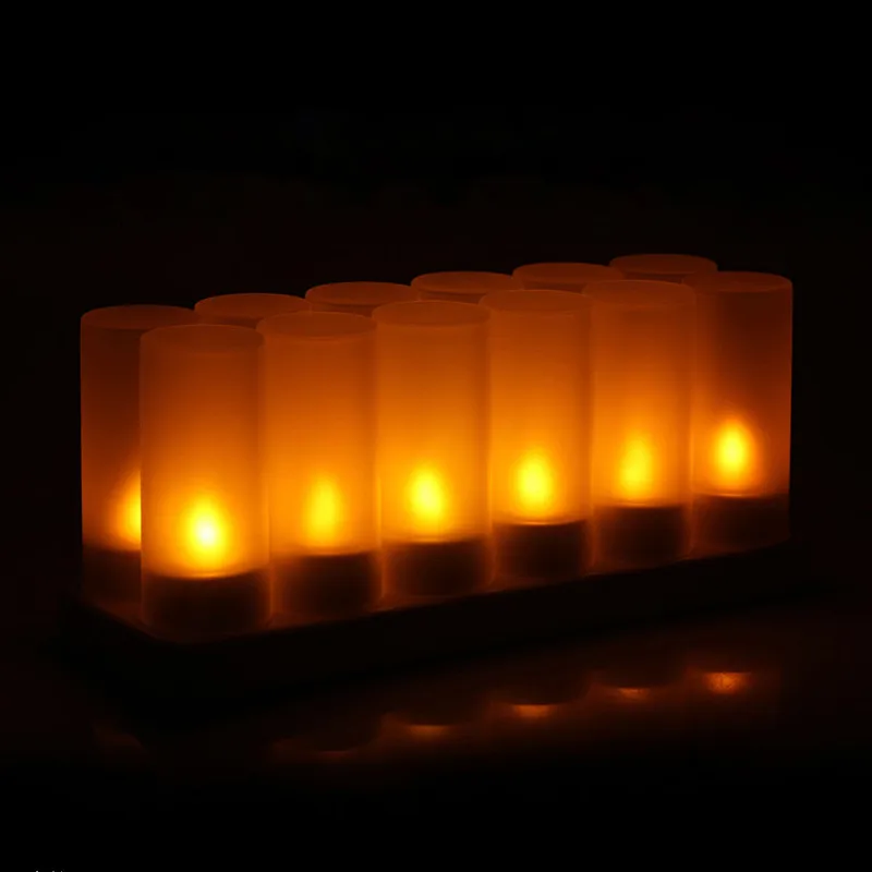 set of 12 Rechargeable led candle Flameless Flickering Tea Light Waxless Valentine Home Bar Wedding Xmas party table decor-AMBER