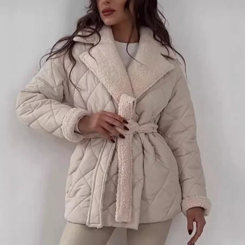 

Women's Winter Warm Fashion Design Women's ClothingComfortable And Casual Ladies Cotton-Padded Jacket Lapel Waist Lace-Up Coat