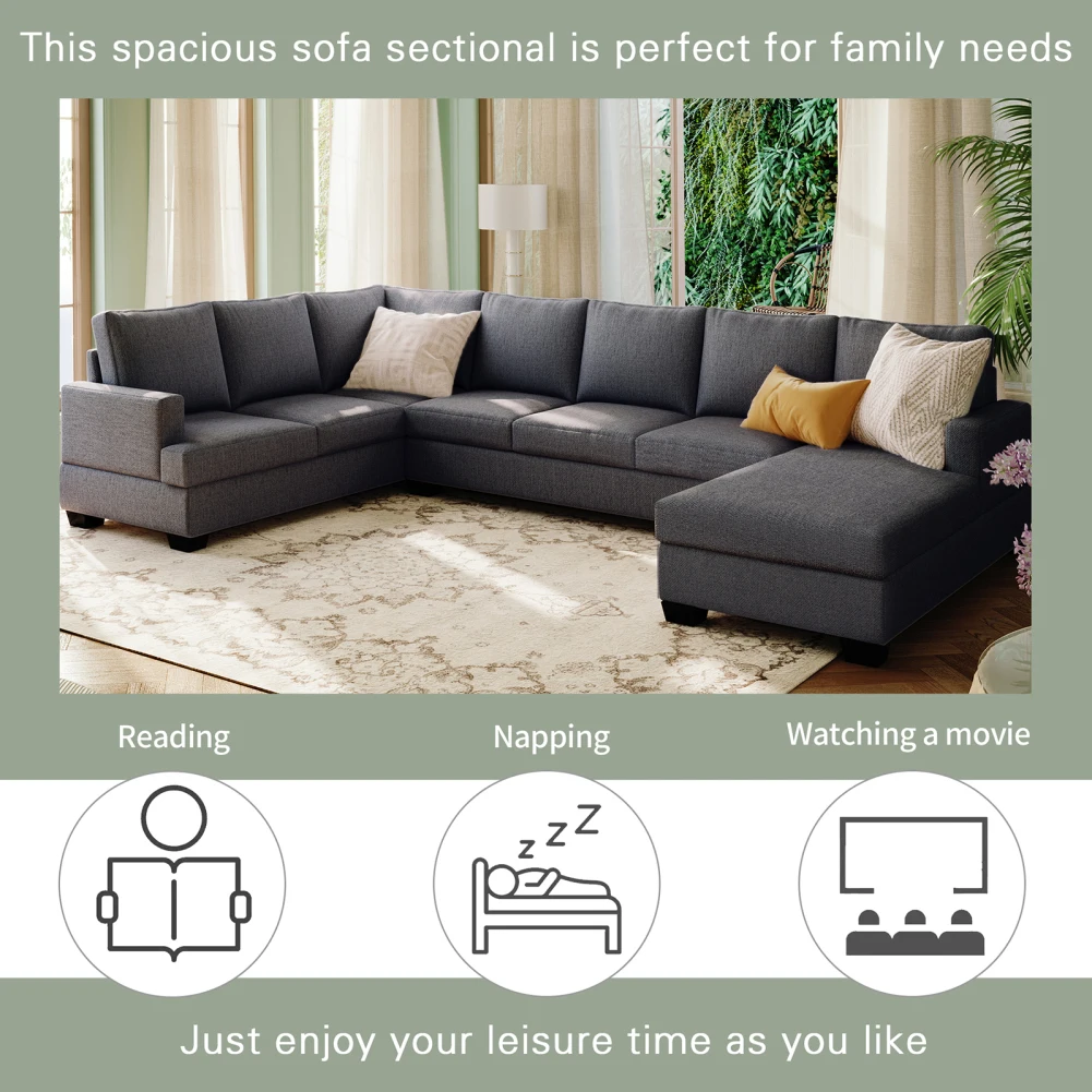 

Modern Sectional Modular Sofa Upholstered U-Shaped Sofa Extra Wide Chaise Lounge Couch For Living Room Home Office