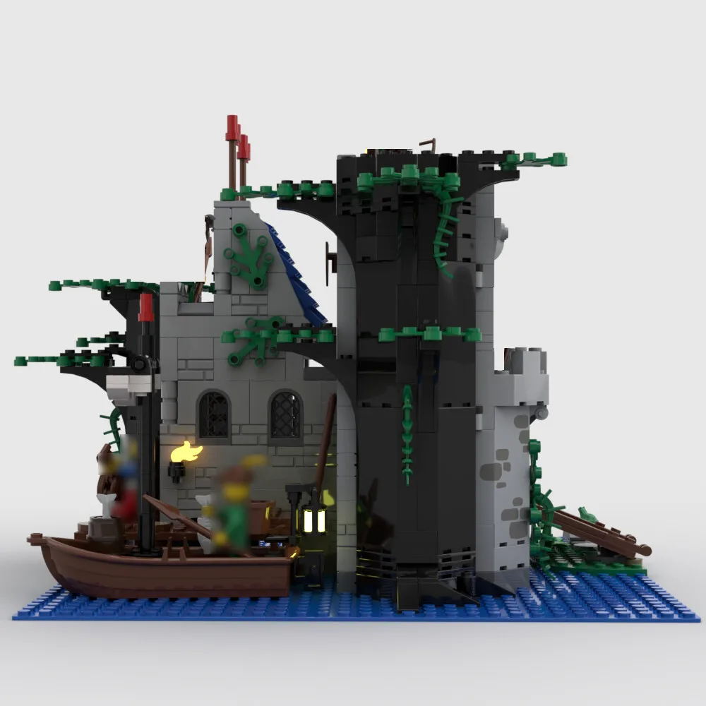 

MOC-77633 Old Abandoned Tower with Two Section Drawbridge, Dock & Boat 766 Parts