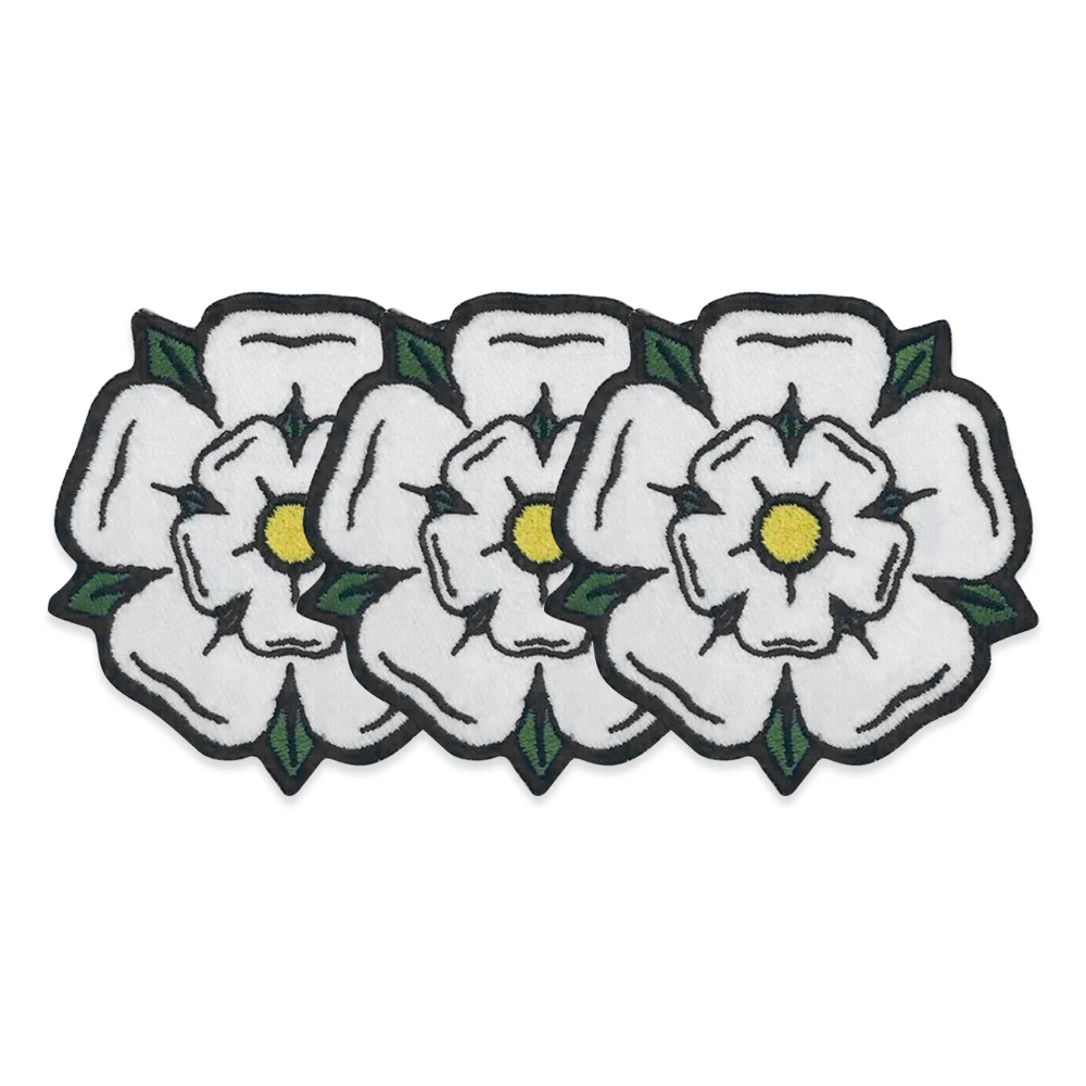 White Flower Green Leaves Embroidered Patches Purity Iron on Embroidery Badges for Garments Shirts Business Suits Hats Handbags