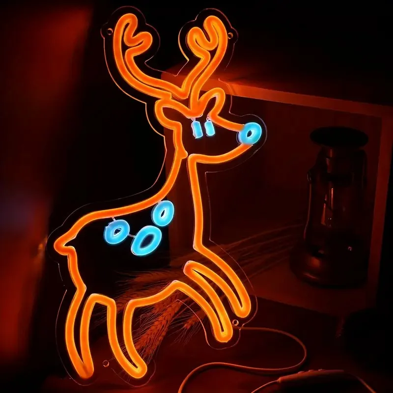 Reindeer LED Neon Sign for Wall Decor Dimmable Switch Adjustable Blue Orange Room Bedroom Christmas Tree Party Bar Wedding