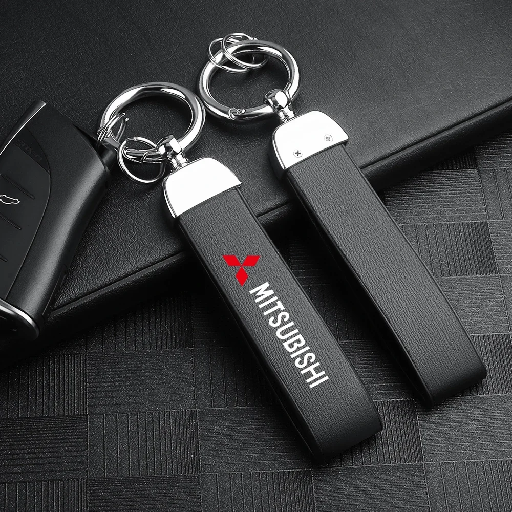 Llavero de Cuero y Metal para Auto, Accesorios para Mitsubishi Outlander Sport L200 Xpander MPV Eclipse Cross Mirage