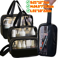 S/M/L Tranaparent PU Makeup Bag Large Capacity Travel Cosmetics Organizer Splicing Waterproof Toiletry Pouch for Storage Case