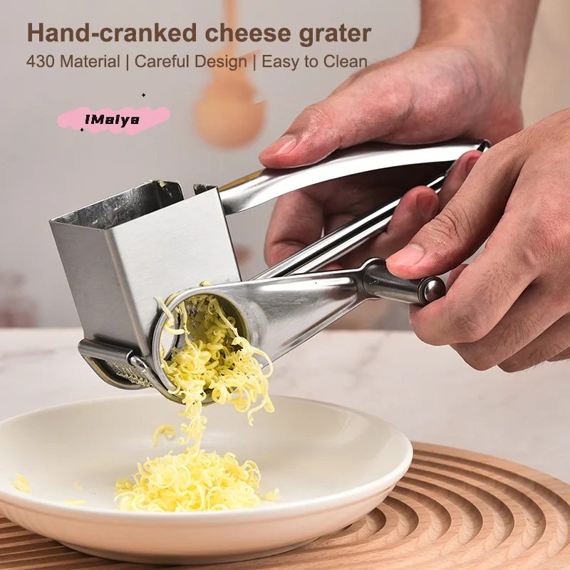 Rallador de queso giratorio de mano de acero inoxidable con mango, trituradora de verduras, rallador manual de queso artesanal de cocina para una fácil cocina