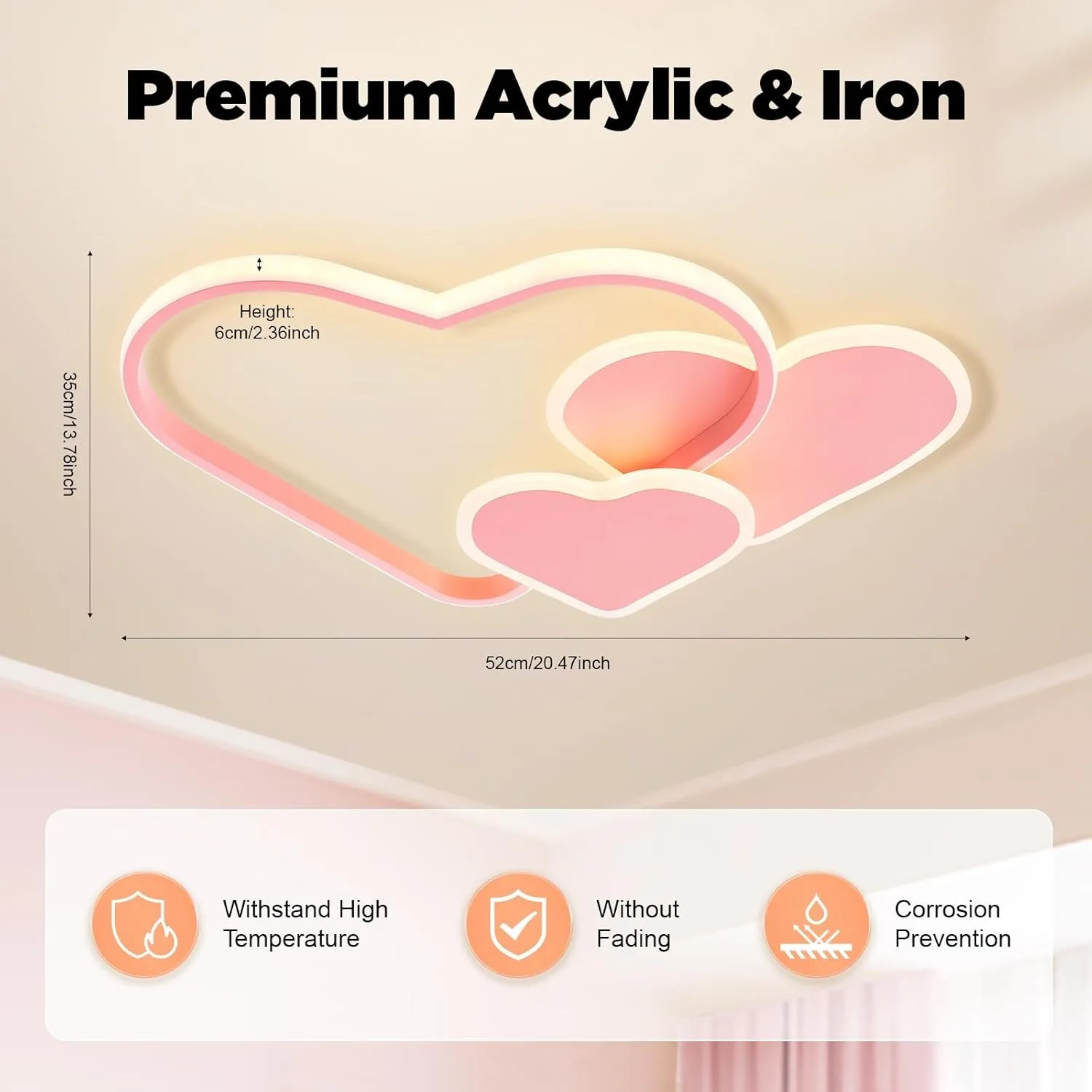 Love Heart-Shaped Ceiling Lamp，Adjustable Color Temperature Modern Led Ceiling Light，Remote Control 2 Heart Ring Chandelier Lig