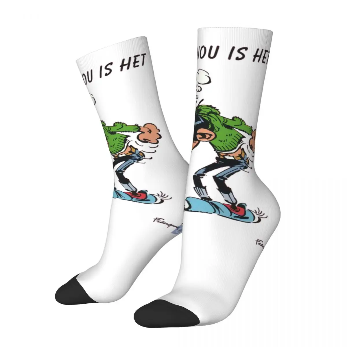 Happy Funny Men's compression Socks Mijn Beurt Vintage Harajuku Gaston Lagaffe Comics Hip Hop Novelty Casual Crew Crazy Sock