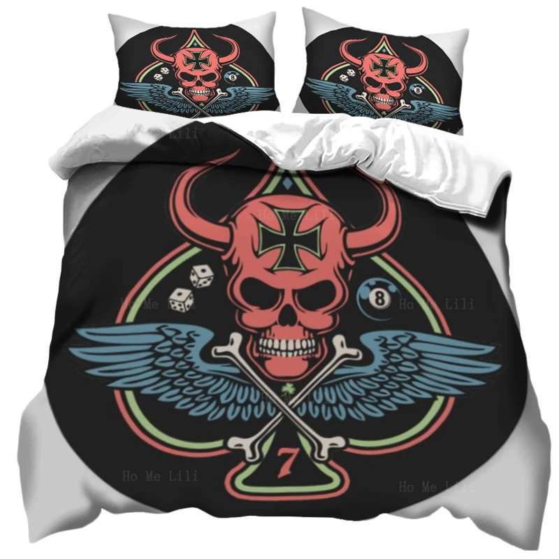 

The Red Skull Above The Crossbones Has Two Horns Duvet By Ho Me Lili Bedding Set