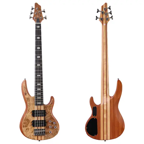 Active 5 String 6String Neck Through Electric Bass Guitar 43 Inch Solid Okoume Body Natural Color Bass Guitar with Free Bag