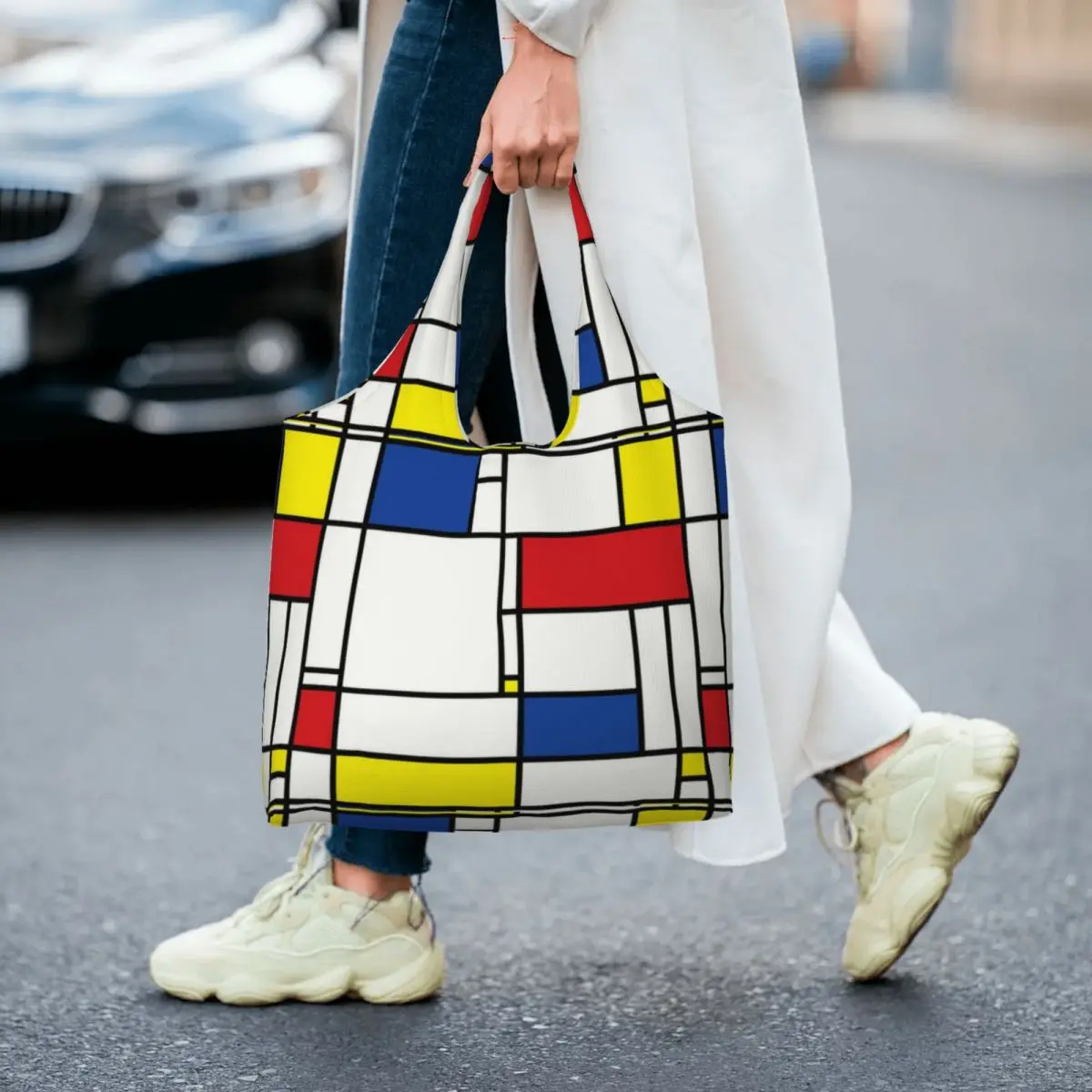 Custom Piet Mondrian De Stijl Grocery Tote Shopping Bag Women Modern Art Canvas Shoulder Shopper Bags Large Capacity Handbag