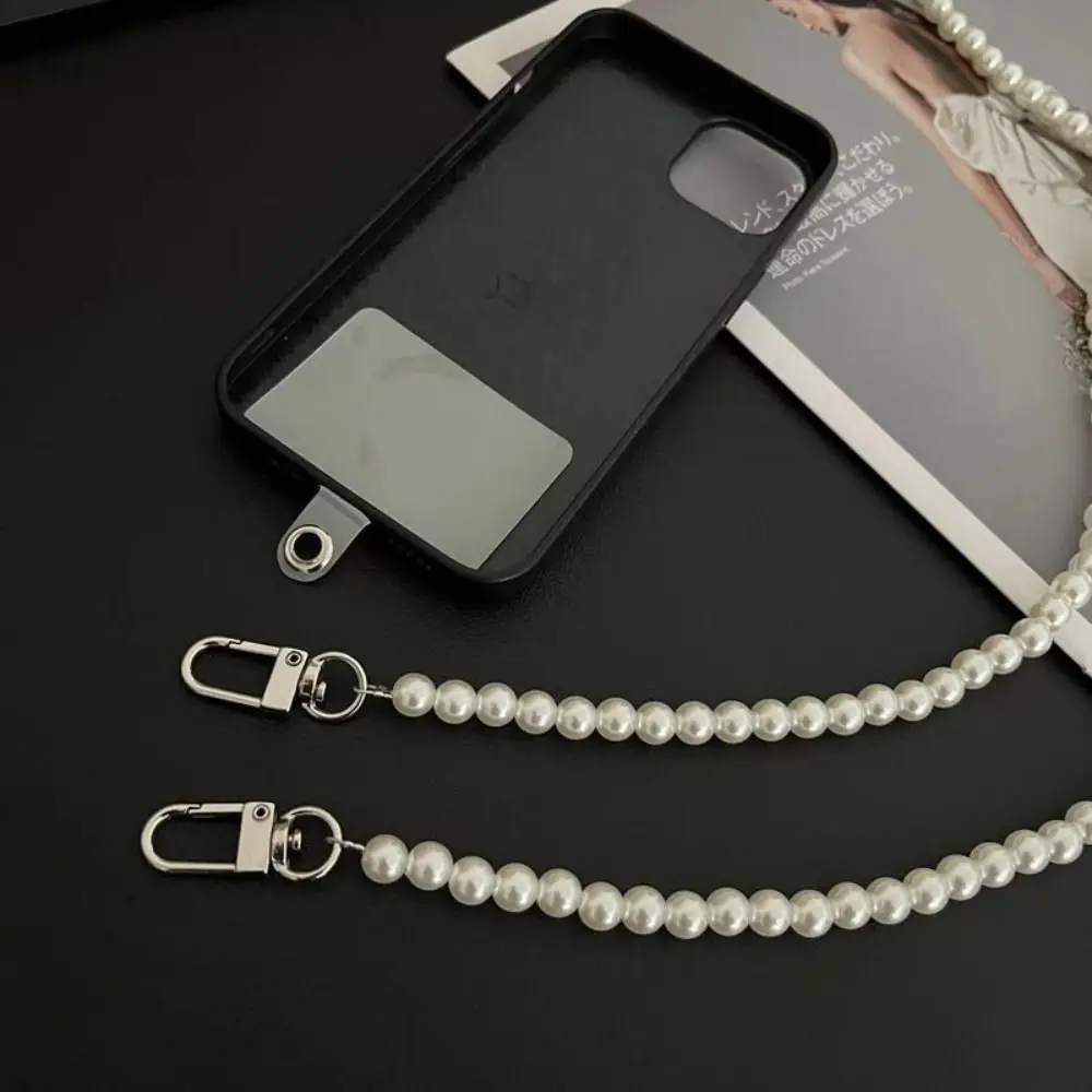 Phone Lanyard Long Crossbody Necklace Chain Hand-beaded Plastic Pearl Strap Anti-lost Sling Universal Clip Bag for Phone Case