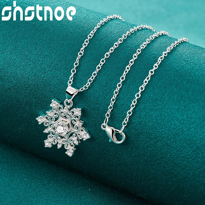 

SHSTONE 40cm-75cm 925 Sterling Silver Chain AAA Zircon Snowflake Pendant Necklace For Women Bridal Party Fashion Charm Jewelry