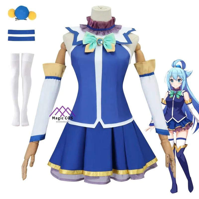 Satou Kazuma Aqua Megumin gran oferta disfraz de Cosplay peluca fiesta de Halloween falda de Carnaval mangas superiores conjunto de medias Comic Con moda