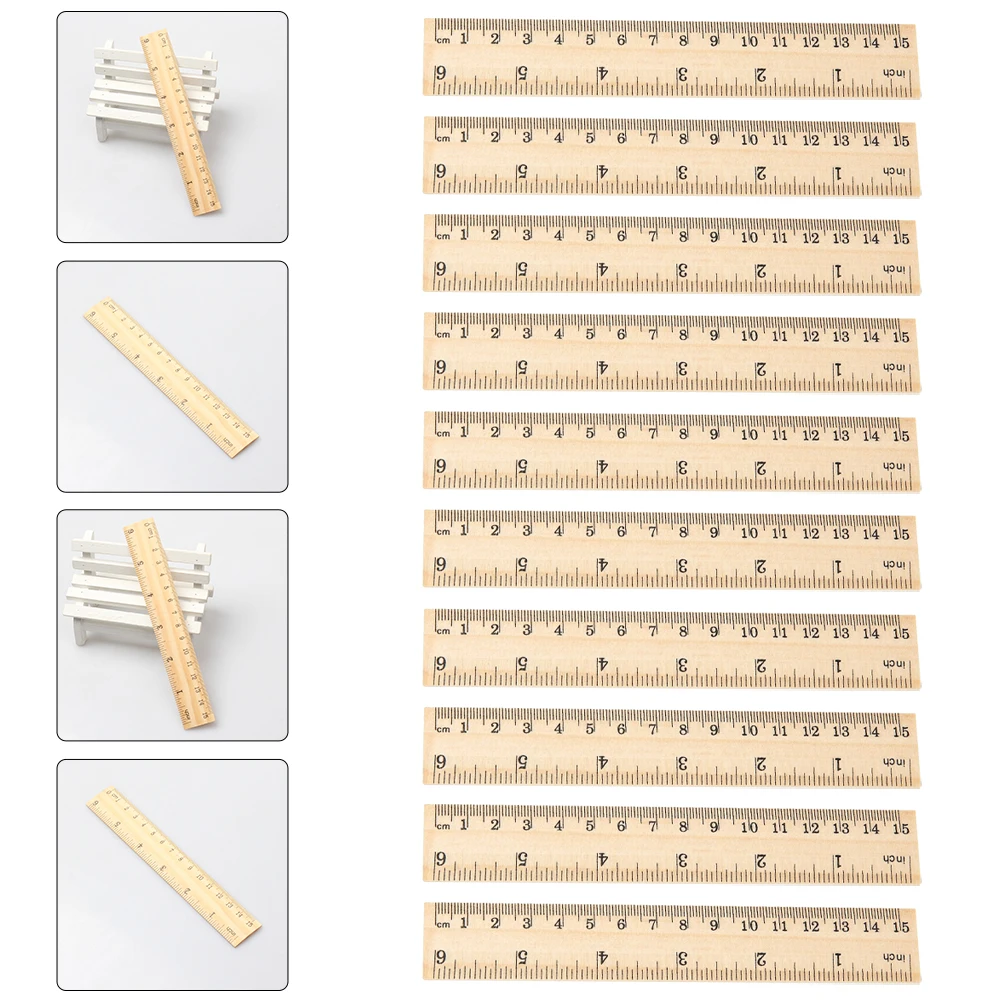 

16 Pcs Wooden Ruler Straight Measuring Tool Small Portable School Office Clear Scale Engraved Student Engineer