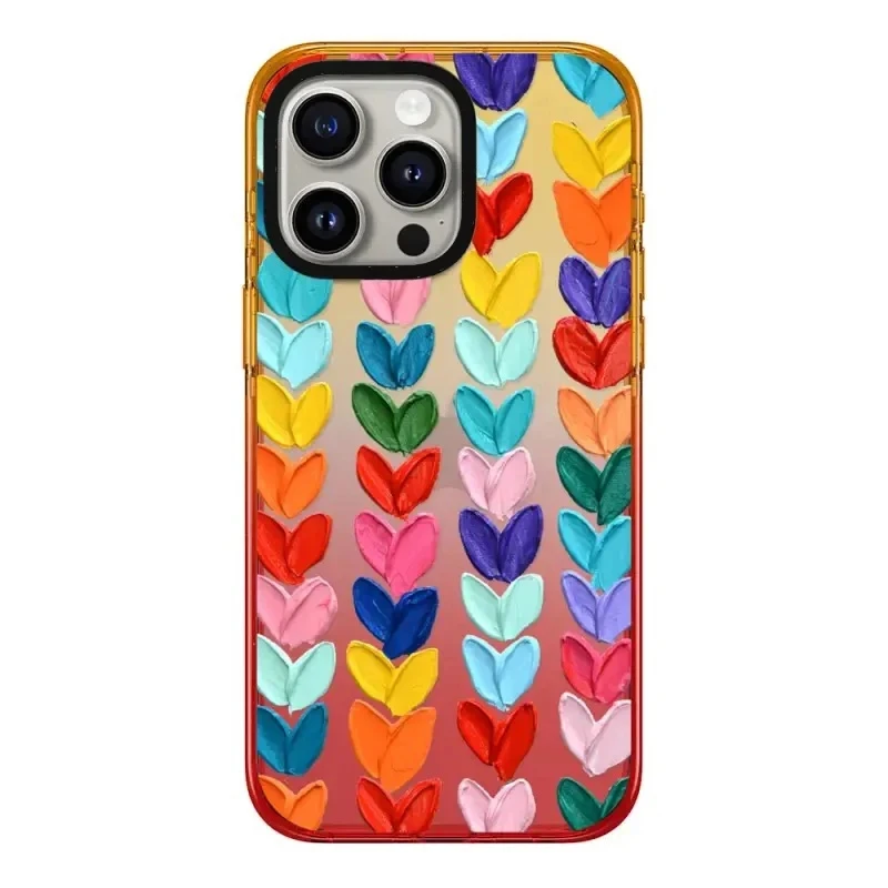 

Colorful Hearts Peach Gradient Border 2.0 Acrylic Phone Case Cover for IPhone 11 12 13 14 15 Pro Max Case