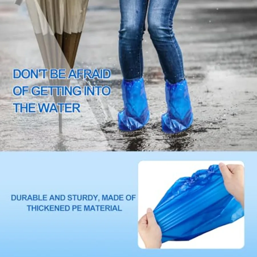 실내 및 실외 사용을 위한 100쌍 일회용 플라스틱 부츠 커버 비오는 날 건설에 이상적인 방수 신발 커버