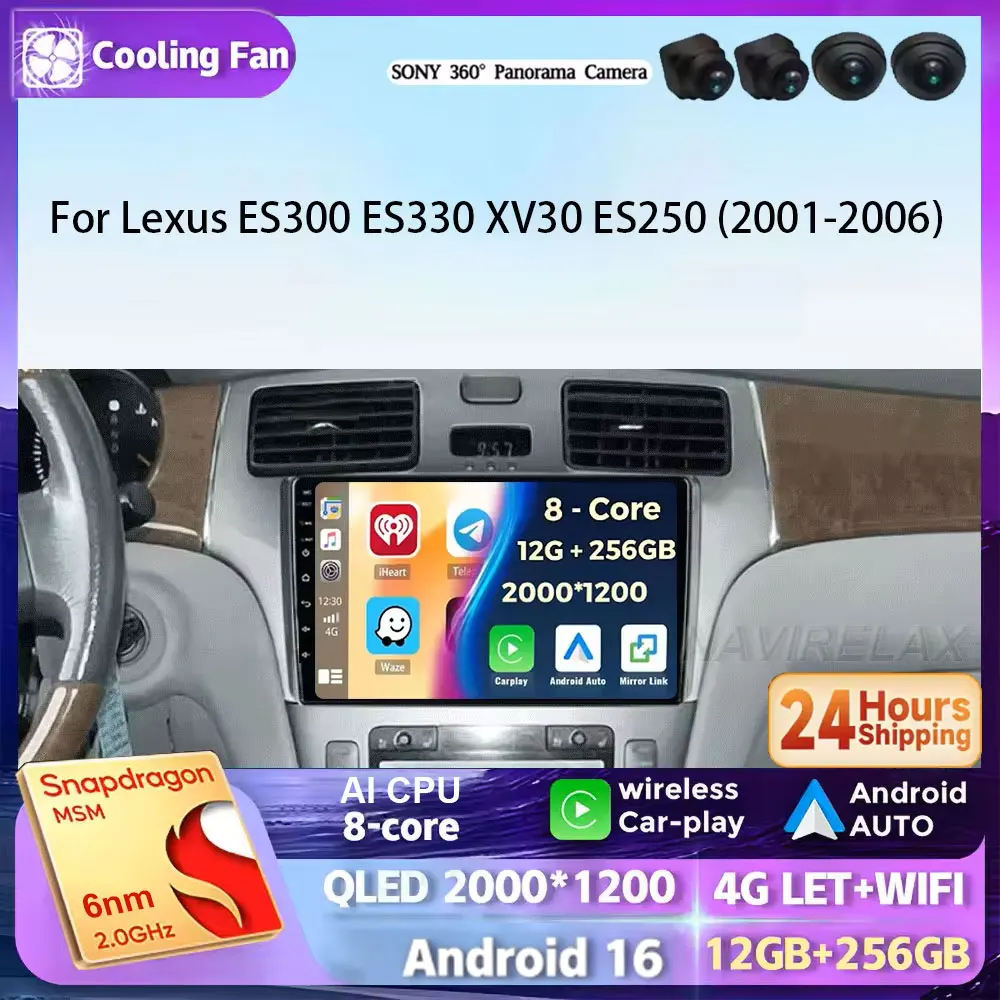 Car Radio Android 16 Carplay Auto For Lexus ES300 ES330 XV30 ES250 2001-2006 2Din DVD Multimedia Video Player Carplay GPS Stereo