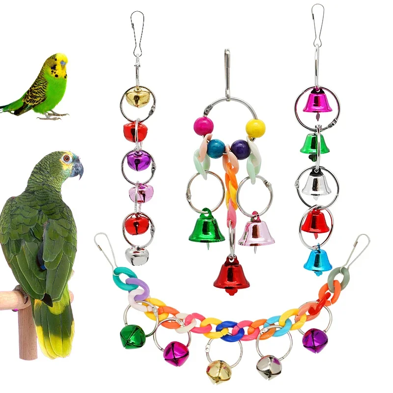 

Parrot Bite Toy Bird Ring Bell Parrot Hanging Swing Chain Toy Parakeet Chew Swings Toy with Hanging Bells Bird Cage Bird Toys