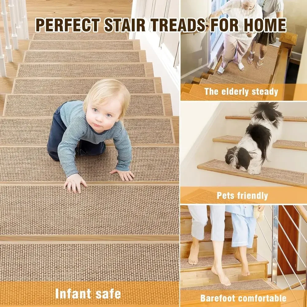 سلالم من الكتان المسامي، سجادة لاصقة غير قابلة للانزلاق لخطوات خشبية، 15 قطعة + 1 حصيرة هبوط، غطاء سلم داخلي 8 × 30 × 30 #6