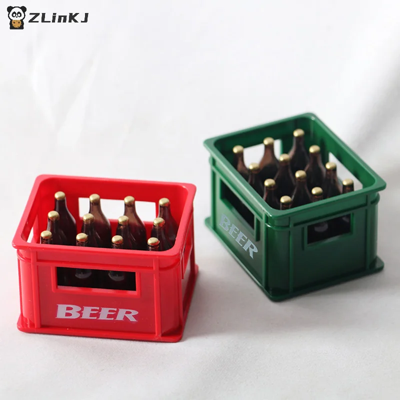 ▶1:12 Scale Dollhouse Mini Beer Crate with Bottles, Miniature Bar Kitchen Decor