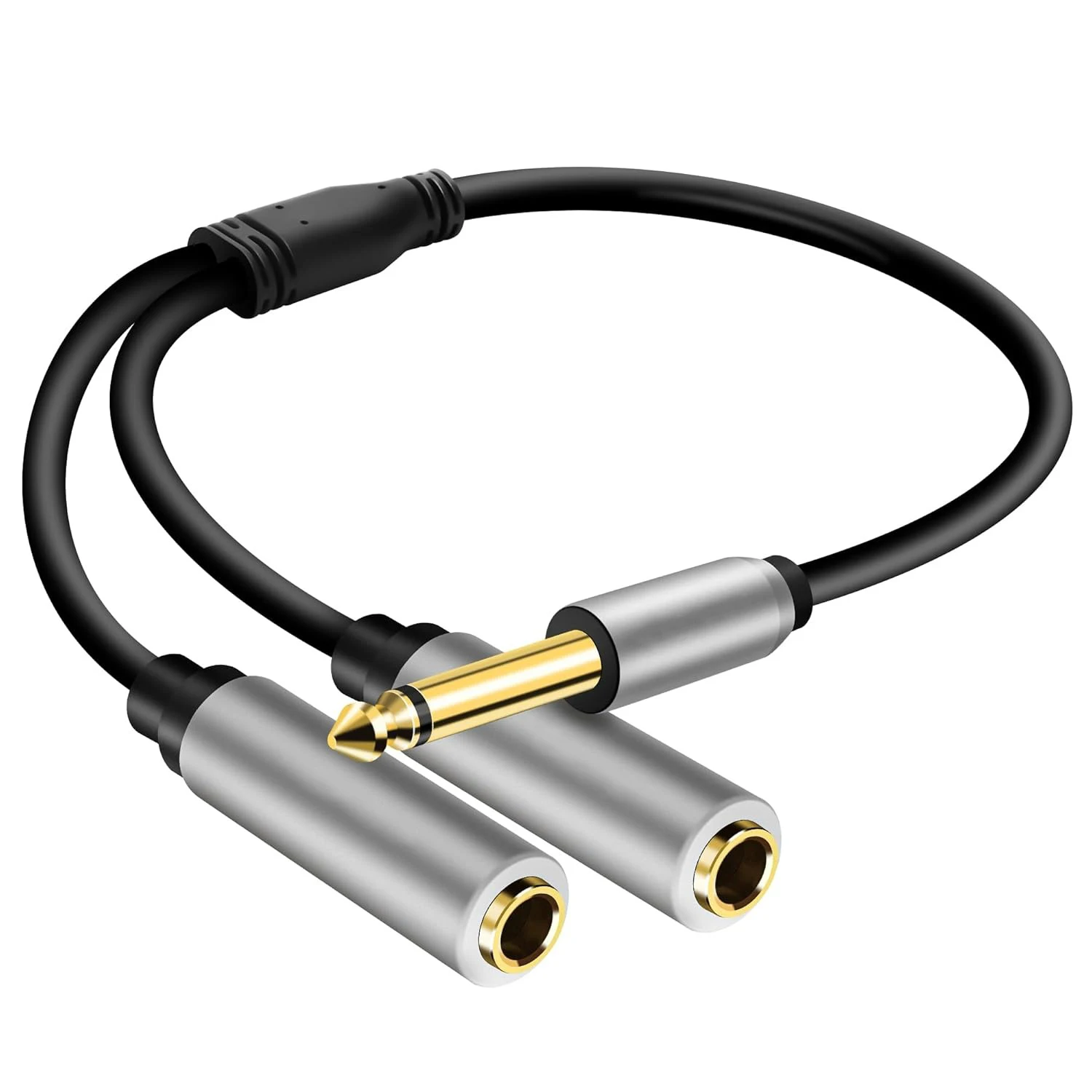 

1/4 TS Male to Dual 6.35mm Female Jack Adapter 0.3M/1Ft Double Mono 6.5mm 1-to-2 Audio Extension Cable for Amplifier Speaker