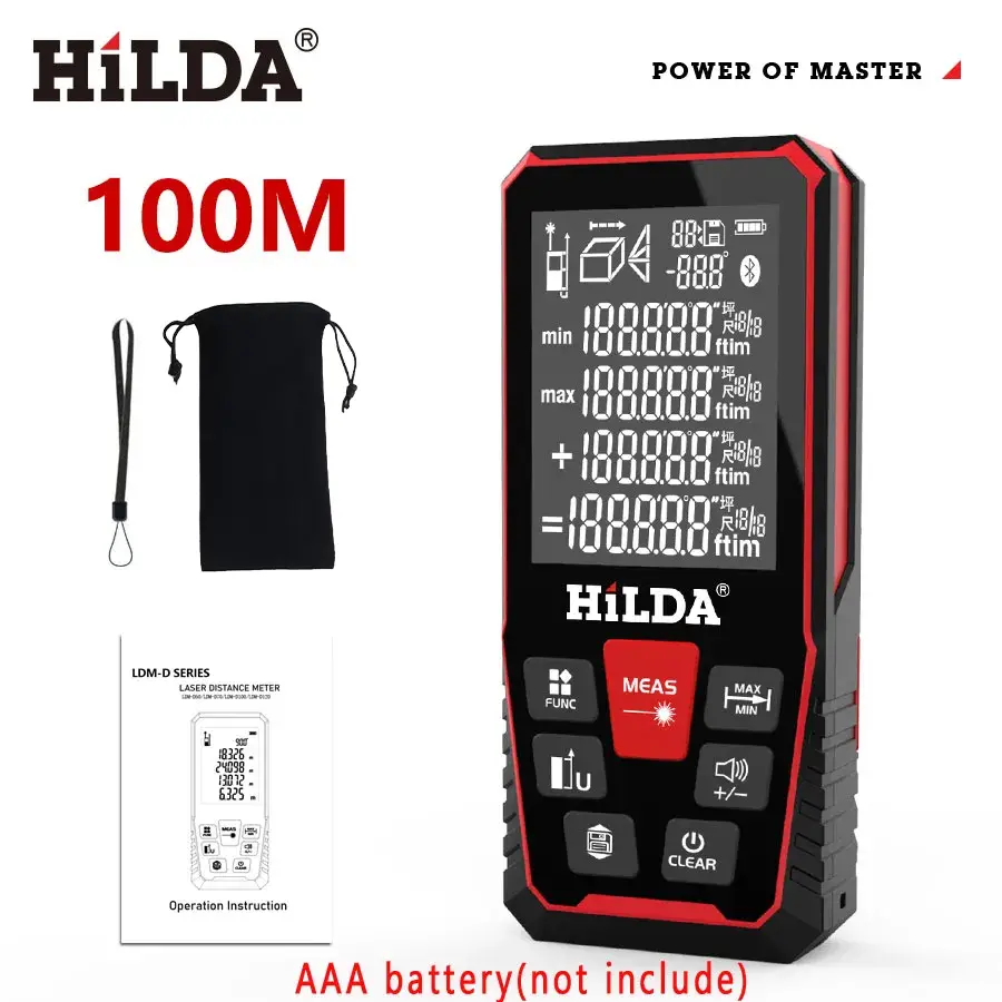 HILDA 레이저 거리 측정기 전문 계량기 레이저 거리 측정기 눈금자 테스트 도구, 50m, 100m, 120m