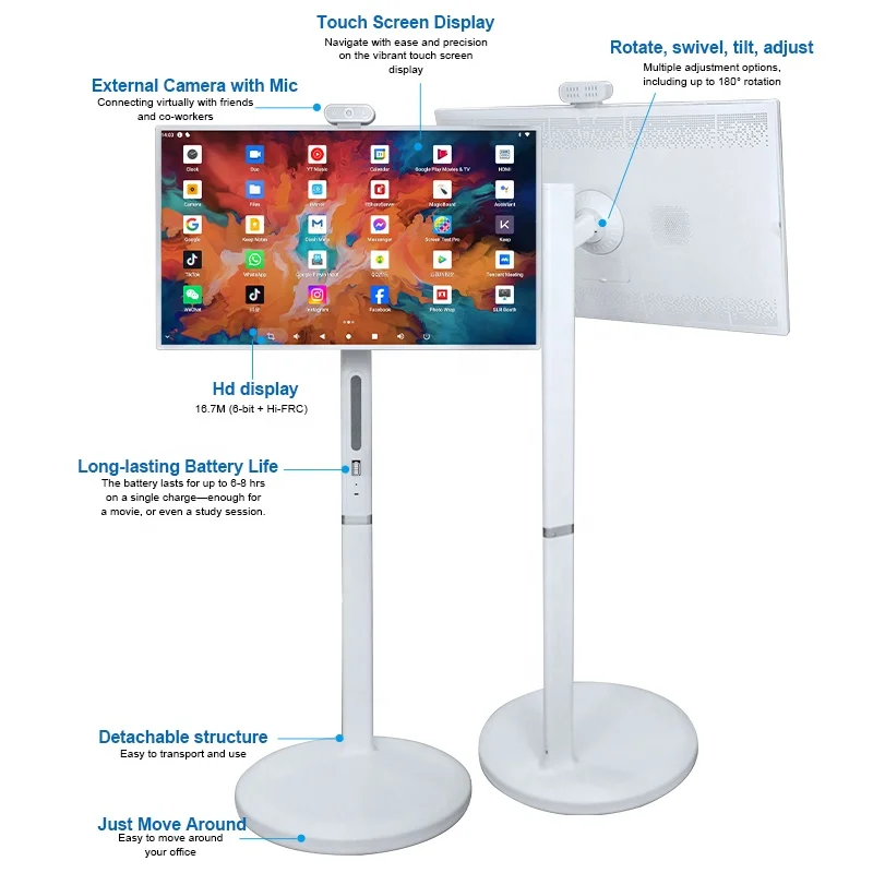 

Latest Trending 32 Inch Lcd Touch Screen Digital Signage Movable Smart Portable Tv with External Camera