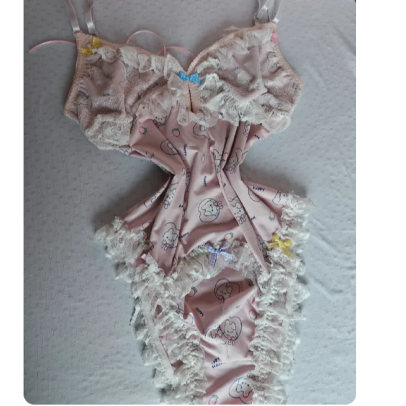 Men Sexy Floral Print Bodysuit Lace Trim Sleeveless Slim Fit Convex Pouch Jumpsuit Cross-dressing Leotard Lingerie COS Nightwear