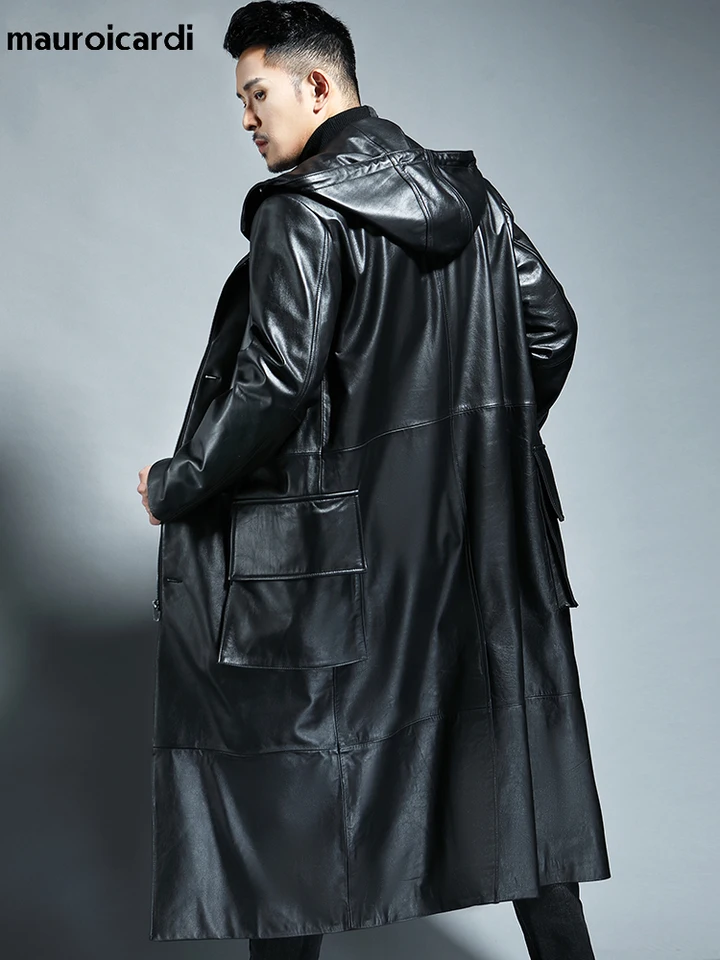 Mauroicardi Spring Autumn Extra Long Black Loose Waterproof