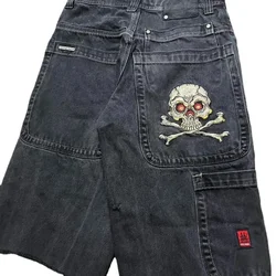 Pantalones cortos de mezclilla holgados con bordado de Calavera, pantalones de pierna ancha, estilo retro, gótico, hip-hop, hip-hop, americano, Y2K, nuevo