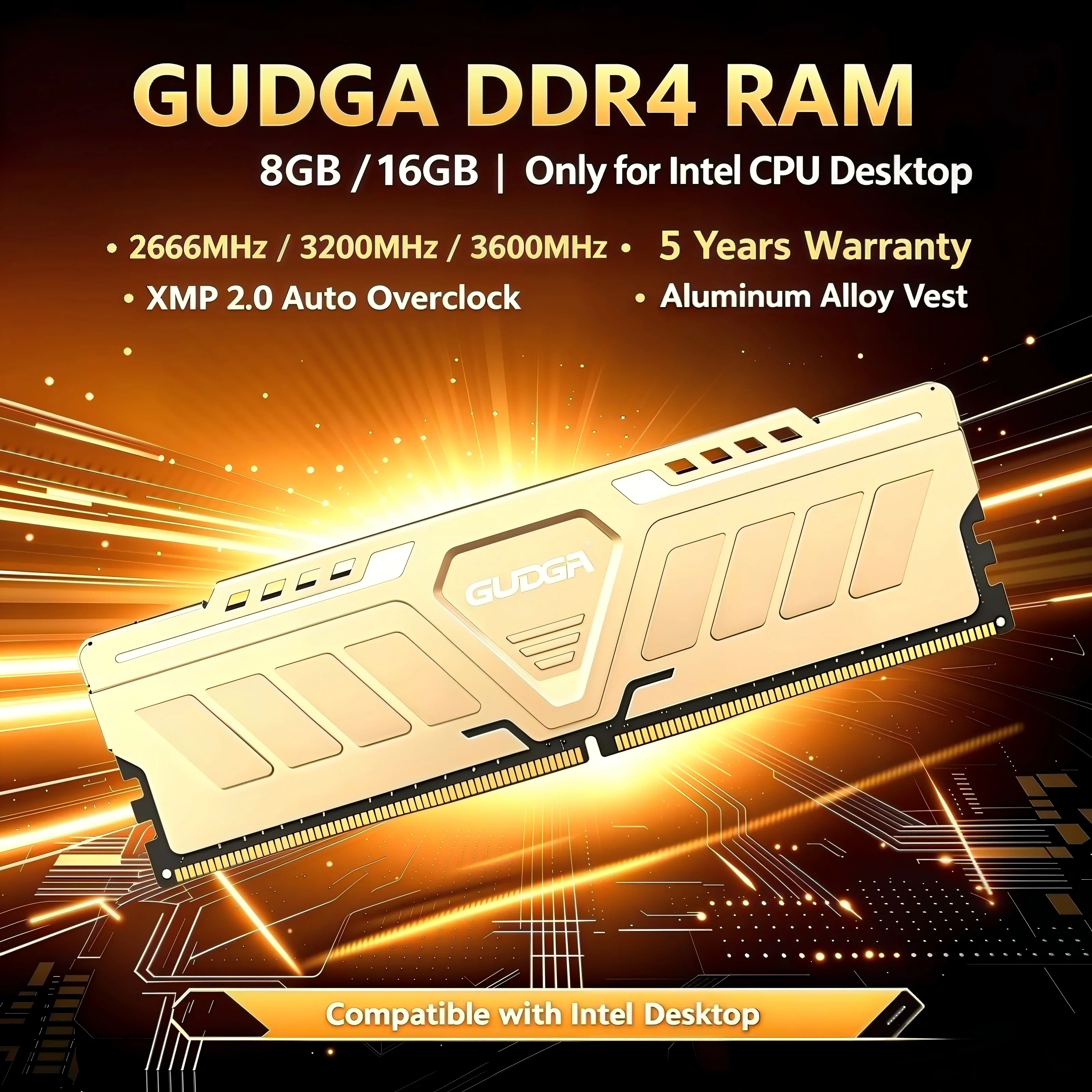 GUDGA 메모리 램 DDR4 8GB/16GB/32GB 2666 3200 3600 4000mhz 1.2V/1.35V 288핀 DIMM 인텔 데스크탑 컴퓨터용