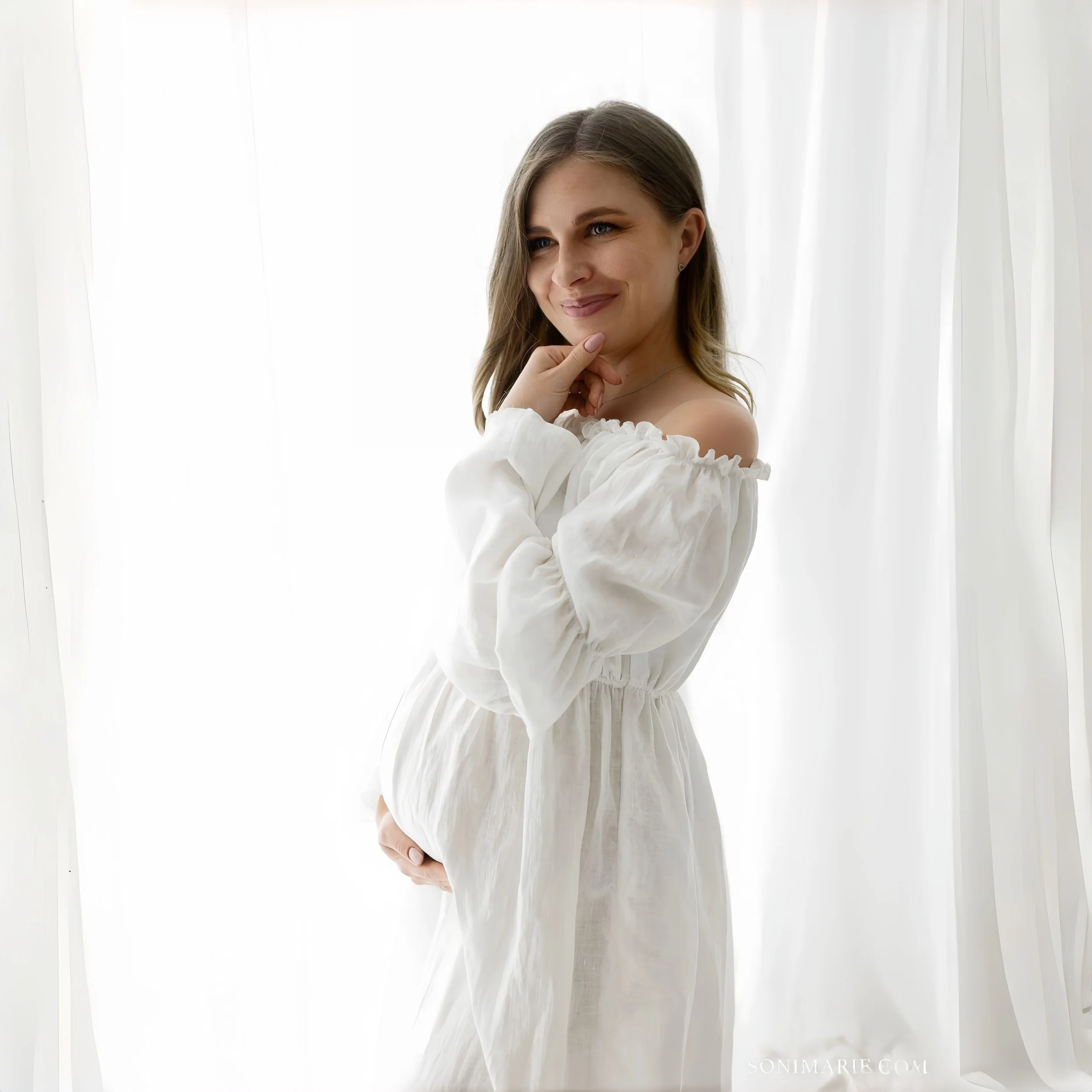 فستان أمومة من القطن الأبيض، فستان حمل لالتقاط الصور، جلسات صور الأمومة، فستان طويل