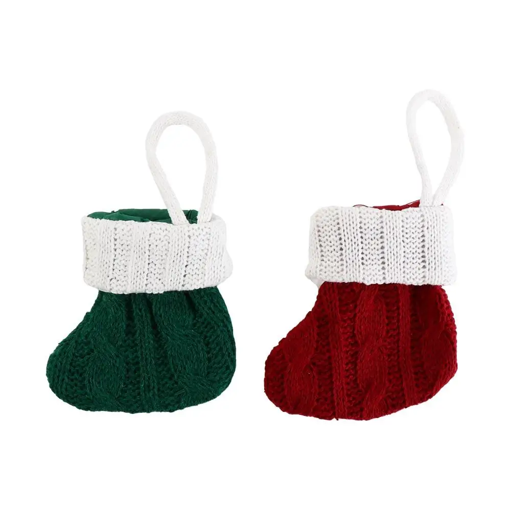 

Red/Green Christmas Knitted Green Sock Mini Handmade Christmas Tree Hanging Mini Socks Decorative with White Top