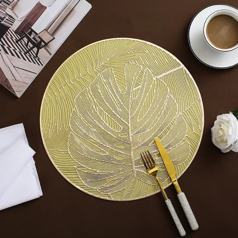 6/4pcs Turtle Back Leaf Placemats Round Dining Table Decoration Mat Waterproof Insulated and Scald Resistant Coasters Table Mat