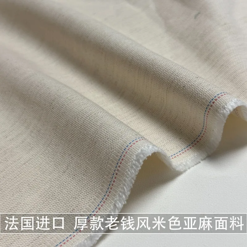 1Meter 100% linen thick beige linen fabric skin-friendly wide-leg pants jacket windbreaker fabric