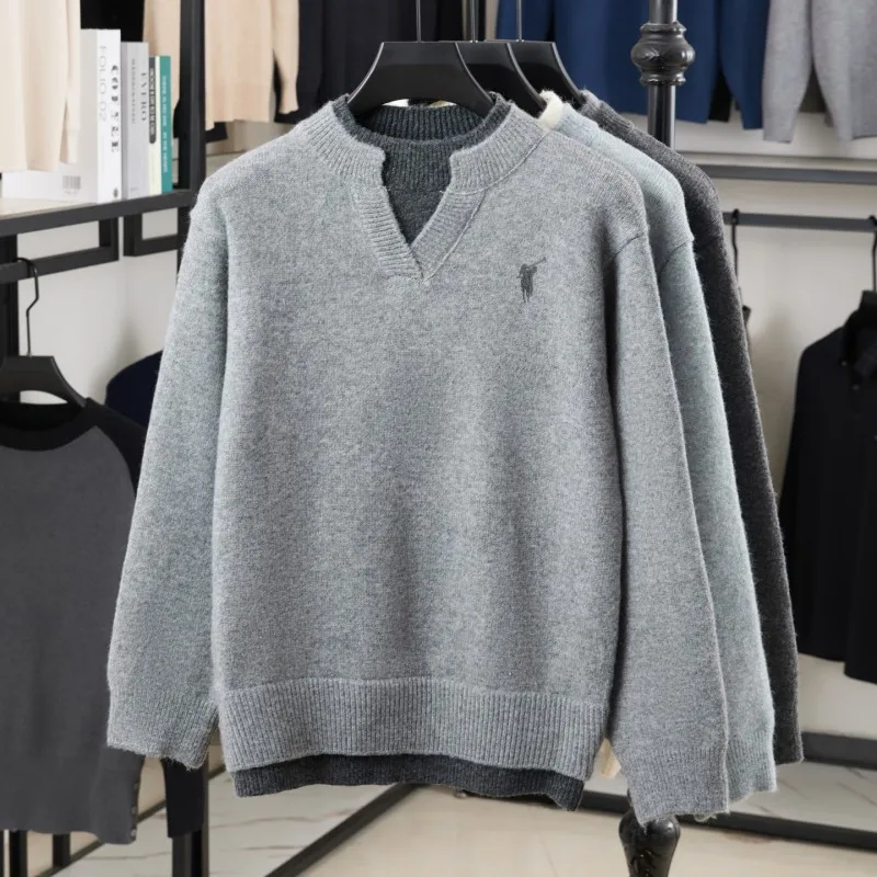 

Новый утолщенный модный шерстяной свитер тяжелого веса; Осенне-зимний свитер из двух частей с толстым флисом; Трикотаж