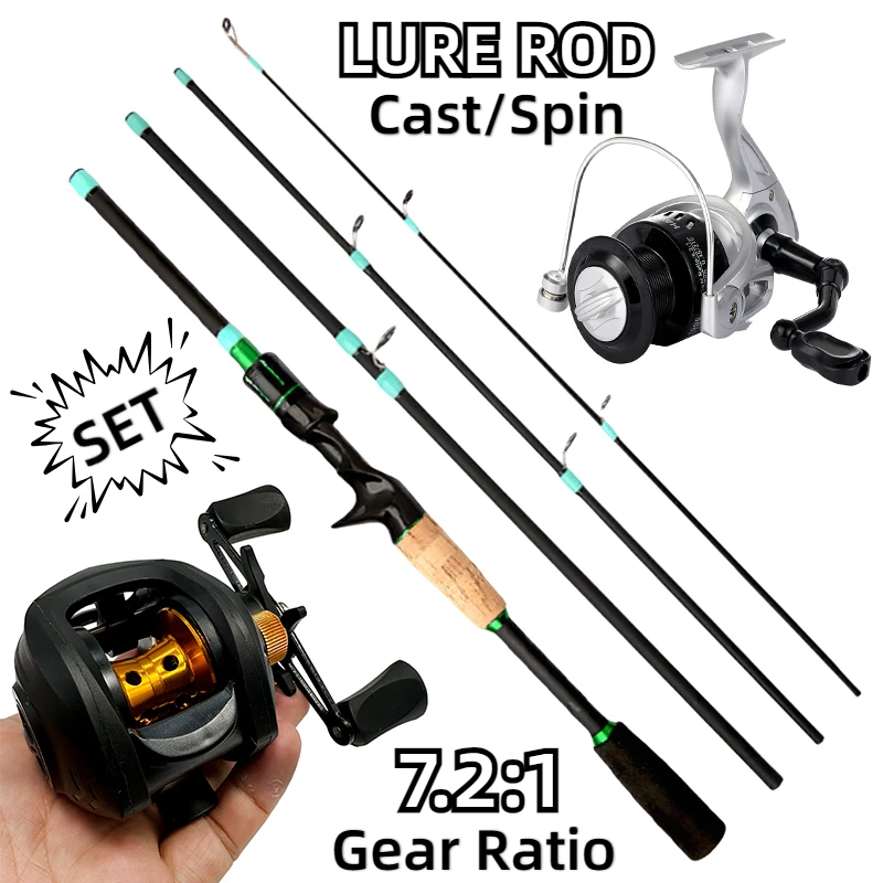 

GHOTDA 1.8/2.1m Spinning Fishing Rod Combo Hard Lure Pole and Baitcasting Reel Portable Travel Fishing Kit Baitweight 3.5-14g