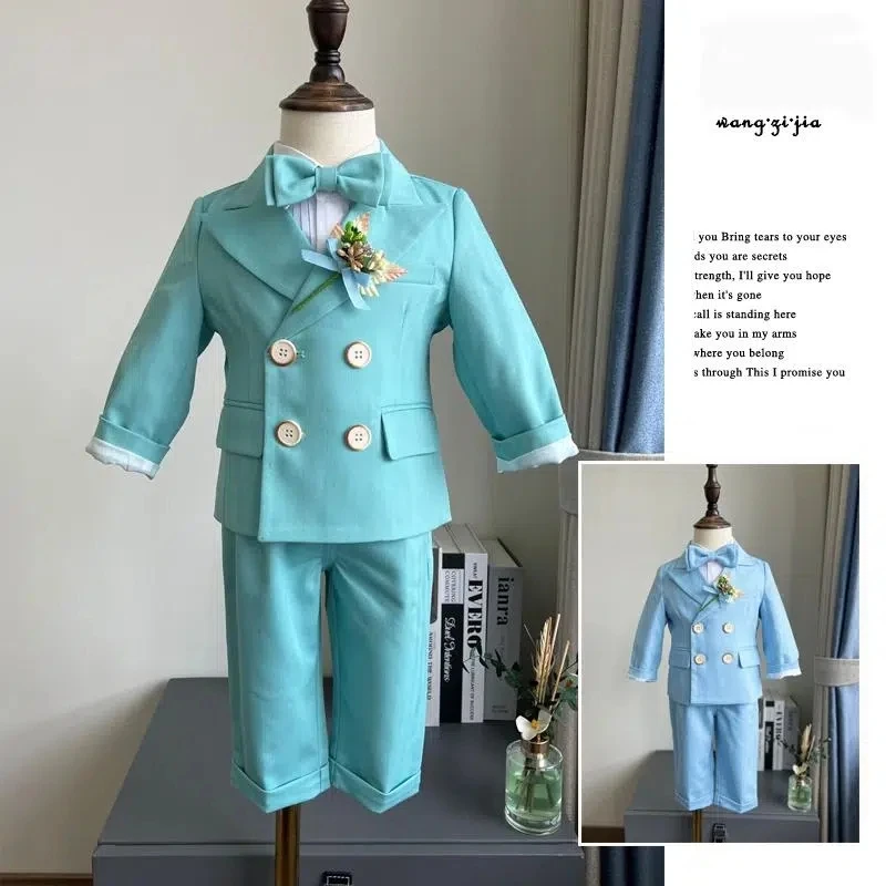 

Child Photography Dress Suit Set Boys Jacekt Pants Vest Bowtie Outfit Kids Baby Birthday Party Performance Wedding Costume