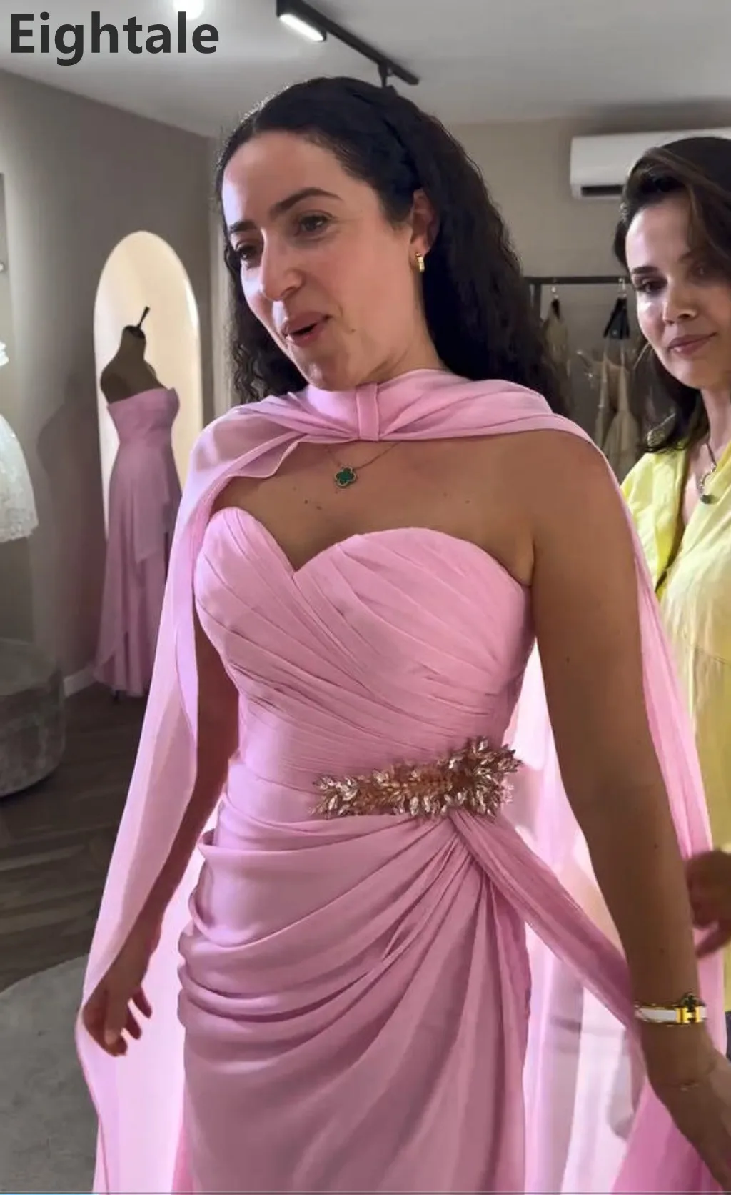 Eightale 2025 핑크 A 라인 쉬폰 맥시 이브닝 드레스 랩 포함 사우디 아라비아 페르시 파란색 댄스 파티 드레스 두바이 파티 가운 맞춤 제작