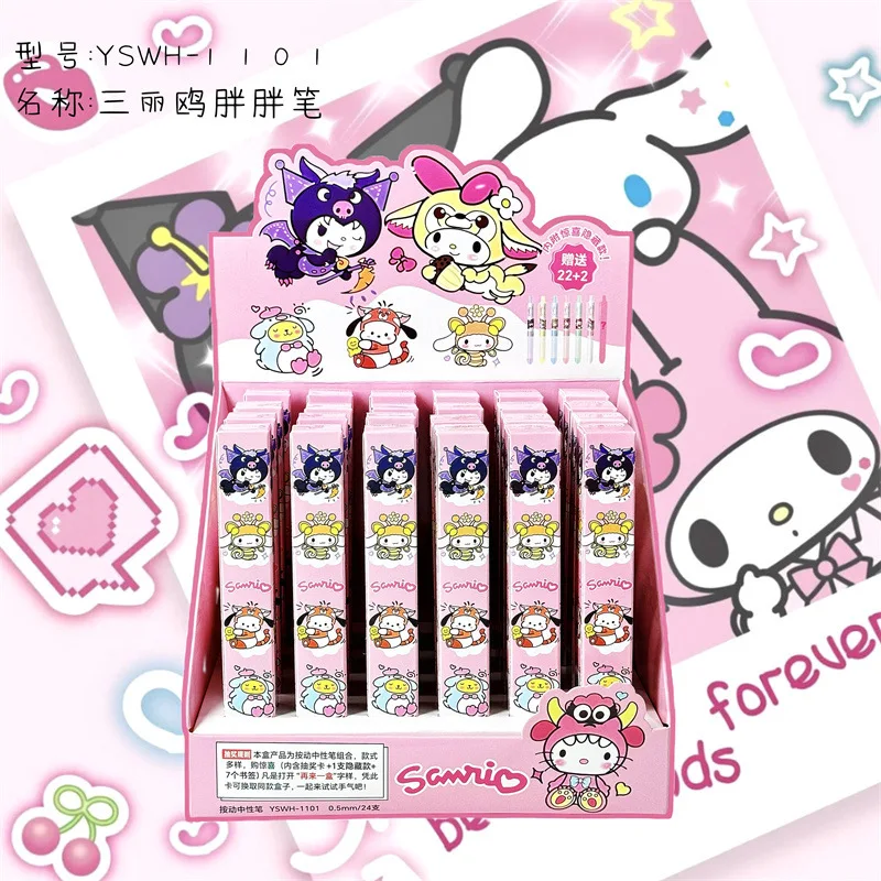

24 шт., гелевая ручка Sanrio в стиле аниме, милая мультяшная черная ручка 0,5 для подписи, индивидуальная упаковка, студенческие канцелярские товары, оптовая продажа, подарки