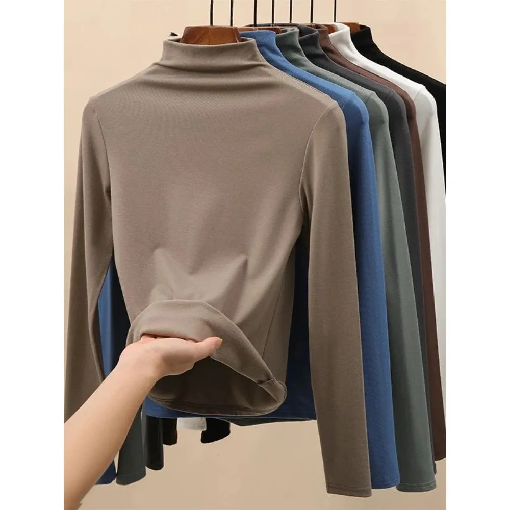 Csa de Manga Larga con Cuello Alto para Mujer, Modal, Otoño Invierno, Moda Casual, Ajuste Cómodo, Estilo E