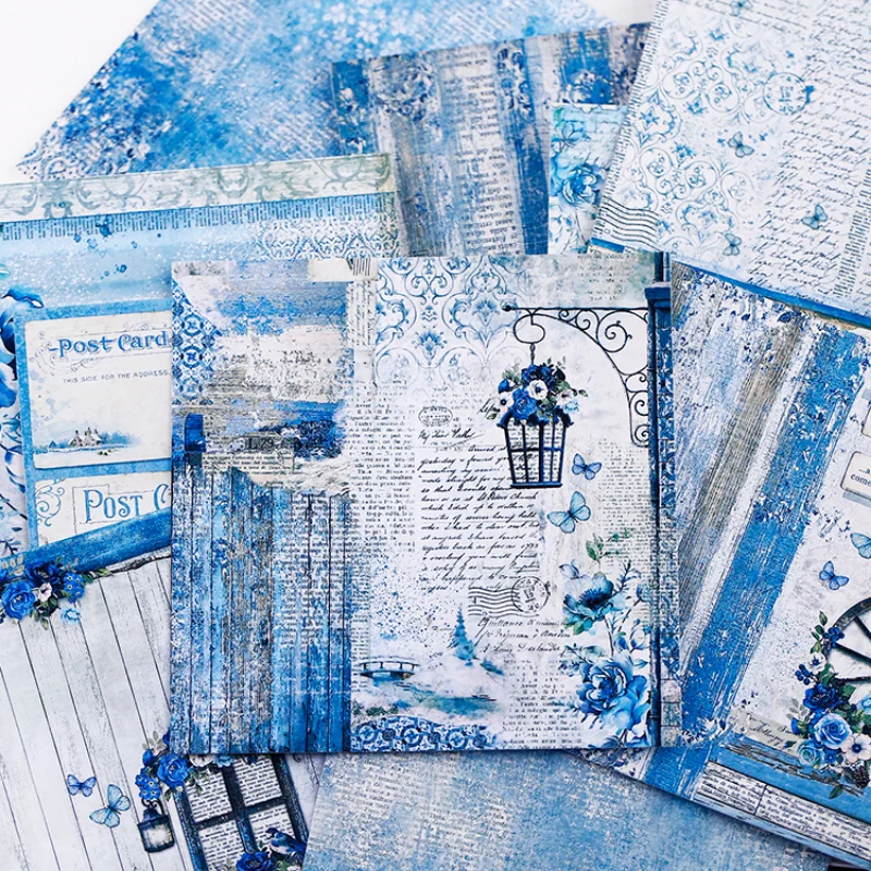 1 set Blues Dream Stickers Retro Handbook Material Paper Set Handbook Tool Small Fresh DIY Background Paper Stationery  journal