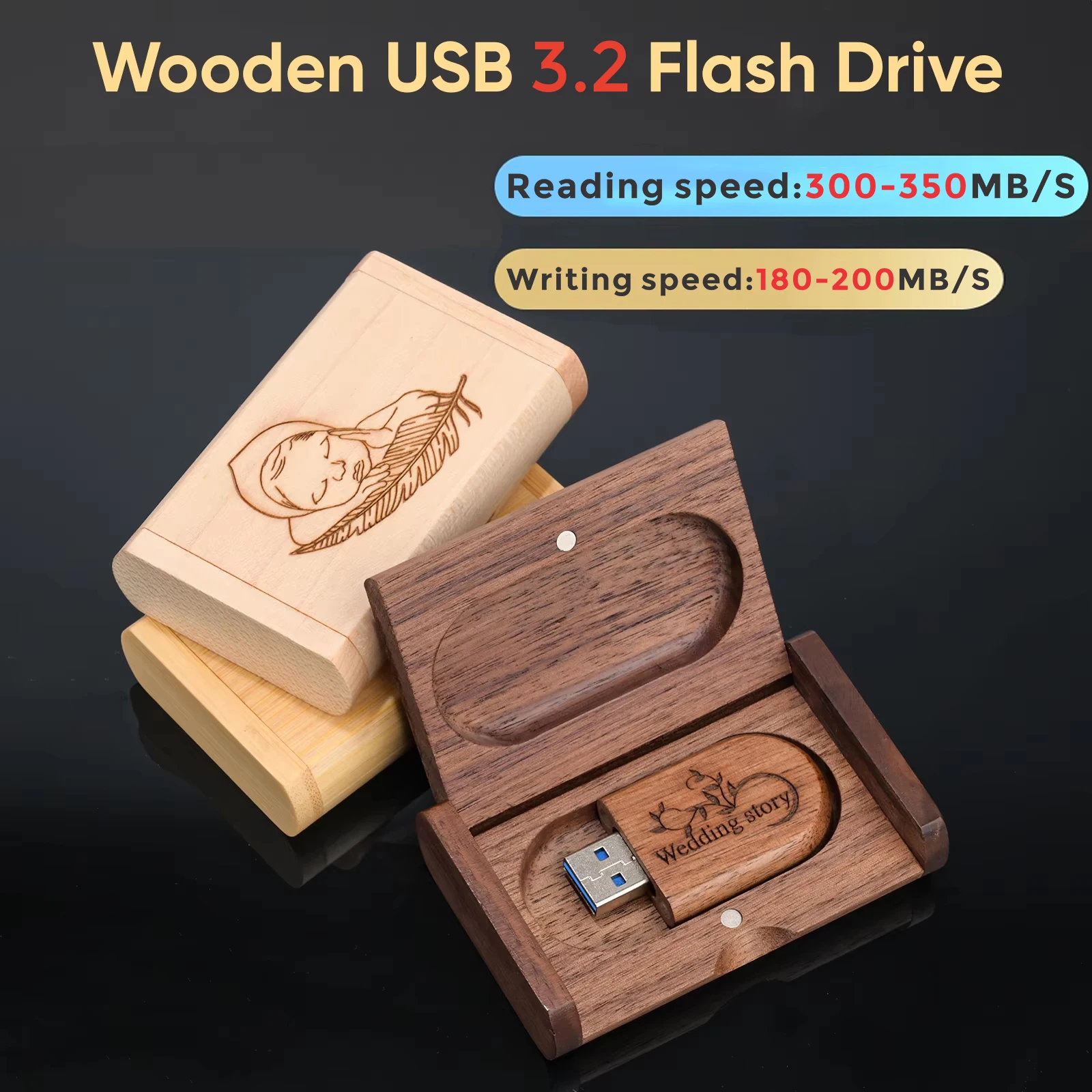 

JASTER Speed 200 м/с USB 3.2 флэш-накопитель 1 ТБ 512 ГБ 256 ГБ 128 ГБ флэш-накопитель из дерева/бамбука Бесплатный индивидуальный логотип Memory Stick Pen-накопитель подарки
