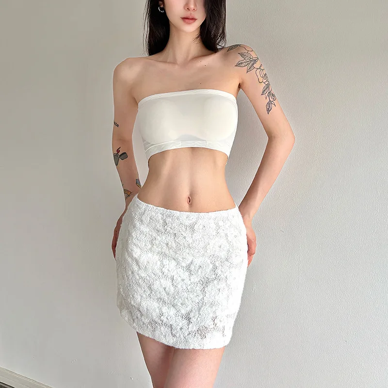 

Summer new solid color sexy mesh high waist slim fit temperament versatile skirt for women