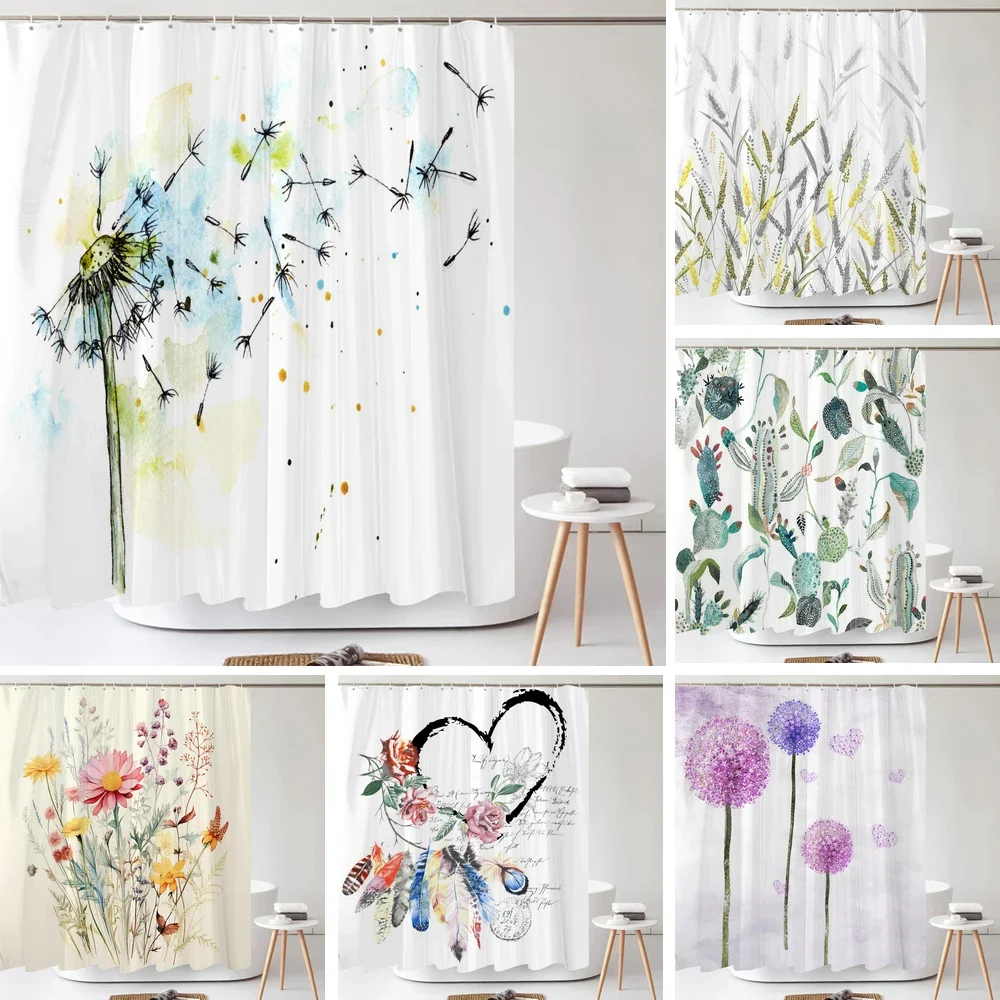 Dandelion Natural Flowers Shower Curtains Waterproof Bathroom Curtain Bath Curtain High Quality With Hooks Shower Curtain