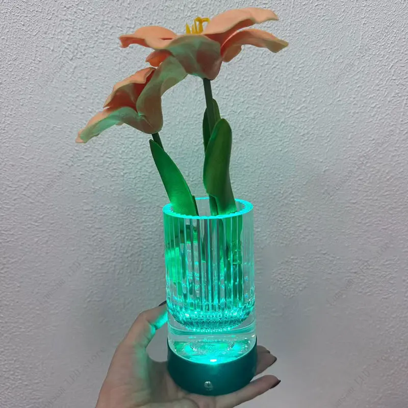 

Перезаряжаемая светодиодная RGB ваза с сенсорным датчиком, водонепроницаемая ваза для цветов для декоративного светящегося освещения в спальне, гостиной