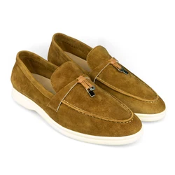 Moccasin Fashionable Mules Shoes Women Work Shoes Women's Slip-On Kid Suede Loafers With Metal Pendant Comfortable For Work