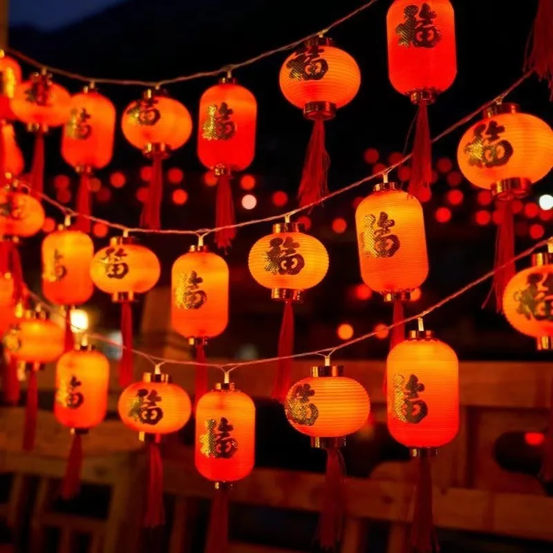 1,5 m neue Jahr rote chinesische Laterne Lichterkette mit 10 LED-Leuchten viel Glück Mini Laterne Dekor hängen Neujahr Party Versorgung